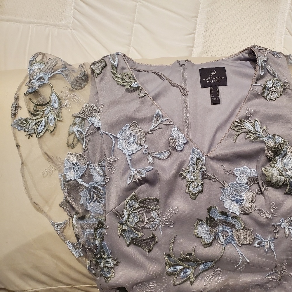 LAST ITEM!!Adrianna Papell Silver Embroider Gown - Picture 3 of 6